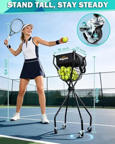 Angooni Upgraded Tennis Ball Hopper for 150 Balls, Tennis Cart with Wheels & Storage Bag, Lightweight Foldable Pickleball Cart, for Training, Teaching & Family Play in Kuwait