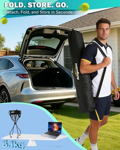 Angooni Upgraded Tennis Ball Hopper for 150 Balls, Tennis Cart with Wheels & Storage Bag, Lightweight Foldable Pickleball Cart, for Training, Teaching & Family Play in Kuwait