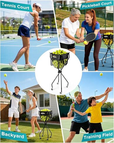 Angooni Upgraded Tennis Ball Hopper for 150 Balls, Tennis Cart with Wheels & Storage Bag, Lightweight Foldable Pickleball Cart, for Training, Teaching & Family Play in Kuwait