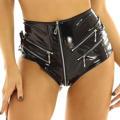 FEOYA Women's Black Latex Outfit PVC Shorts Party Club Clubwear in Saudi Arabia