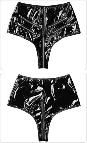 FEOYA Women's Black Latex Outfit PVC Shorts Party Club Clubwear in Saudi Arabia