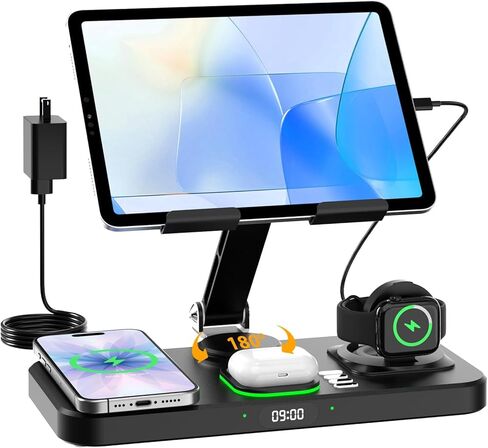 الشاحن اللاسلكي 6 في 1 لمحطة شحن Apple لسلسلة iPhone 16 Pro/15/14 ، لـ AirPods Pro 4/3 ، Watch Charger for Iwatch Series 10/9 ، Wireless Charge Station in Kuwait