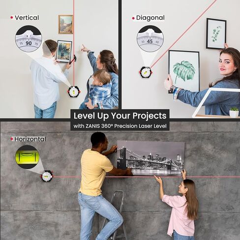 ZANIS Multi Surface Laser Level – 360° Dual Dials with Bubble Level – Wall-Mountable with Pins, Screws, or Sticky Pads – Precision Tool for Hanging Pictures, Shelves, and DIY Projects in Kuwait