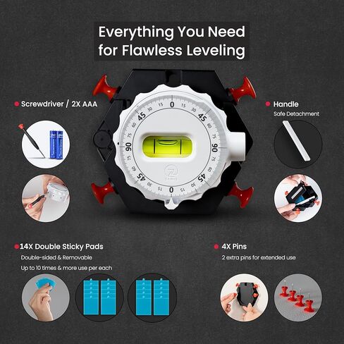 ZANIS Multi Surface Laser Level – 360° Dual Dials with Bubble Level – Wall-Mountable with Pins, Screws, or Sticky Pads – Precision Tool for Hanging Pictures, Shelves, and DIY Projects in Kuwait