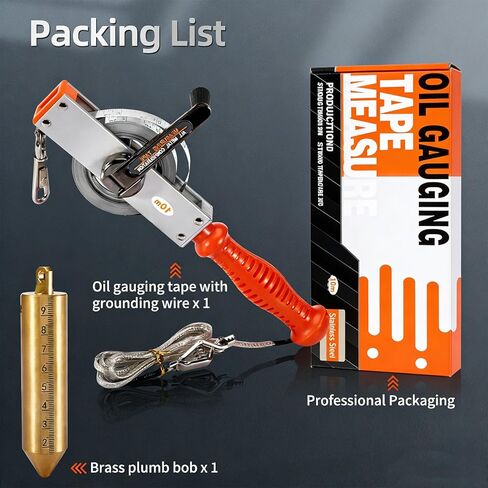 Oil Gauging Tape, 33ft Stainless Steel Sounding Tape Measure for Oil Tanks, with 12.35oz Plumb Bob, Ground Strap in Kuwait