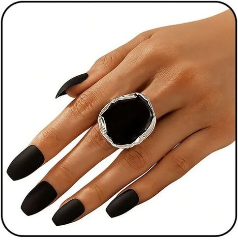 Black Rings for Women Chunky Statement Rings for Women Big Black Stone Ring Large Thick Cocktail Signet Ring Chunky Jewelry in Saudi Arabia