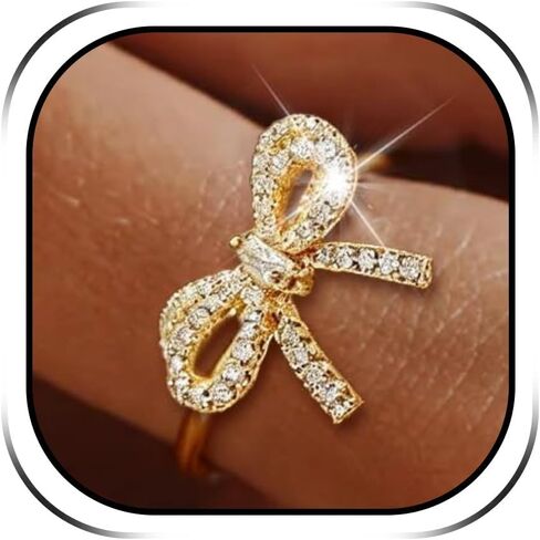 HUASAI Bow Rings for Women Gold Rhinestone Bow Knot Ring Stackable Jewelry Trendy Accessories Gifts for Her Birthday Graduation in Saudi Arabia