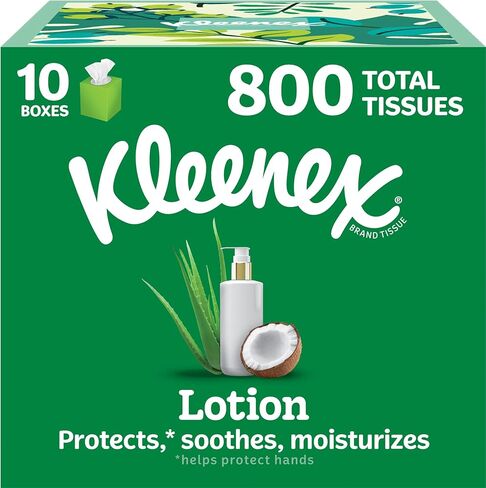 Kleenex Lotion Facial Tissues with Coconut Oil, 10 Cube Boxes, 80 Tissues Per Box, 3-Ply in Kuwait