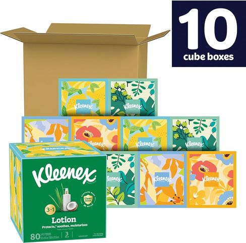 Kleenex Lotion Facial Tissues with Coconut Oil, 10 Cube Boxes, 80 Tissues Per Box, 3-Ply in Kuwait
