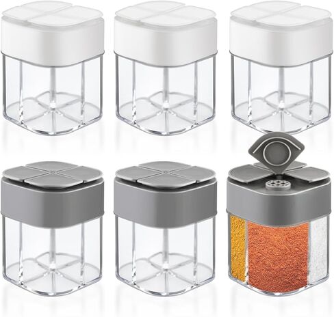 6 Pcs Plastic Salt Pepper Shaker 4 in 1 Spice Container Transparent Seasoning Shaker Dispenser Jar for Home Restaurant Kitchen Cooking Steak BBQ Camping Travel in Kuwait