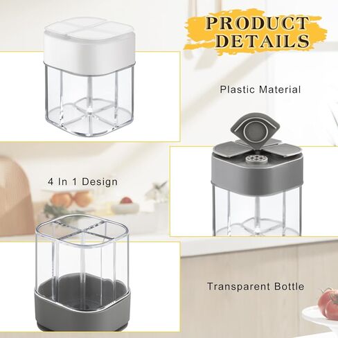 6 Pcs Plastic Salt Pepper Shaker 4 in 1 Spice Container Transparent Seasoning Shaker Dispenser Jar for Home Restaurant Kitchen Cooking Steak BBQ Camping Travel in Kuwait