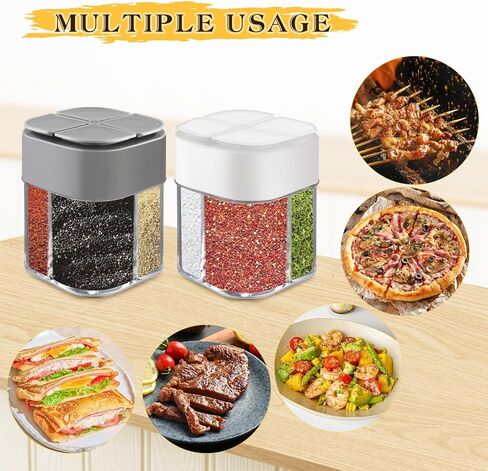 6 Pcs Plastic Salt Pepper Shaker 4 in 1 Spice Container Transparent Seasoning Shaker Dispenser Jar for Home Restaurant Kitchen Cooking Steak BBQ Camping Travel in Kuwait