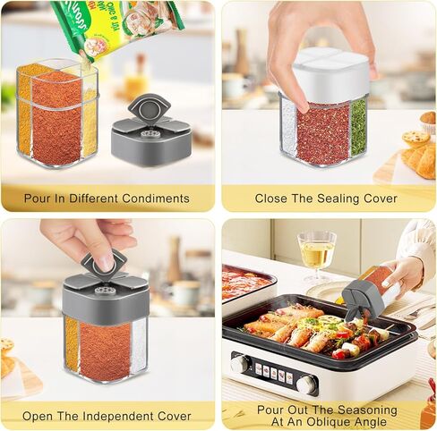 6 Pcs Plastic Salt Pepper Shaker 4 in 1 Spice Container Transparent Seasoning Shaker Dispenser Jar for Home Restaurant Kitchen Cooking Steak BBQ Camping Travel in Kuwait