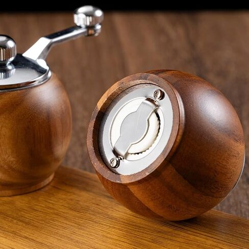 Kitchen Gadgets for Restaurants and Food Carts - Advanced Wooden Manual Pepper Grinder - 2pcs Hand-cranked Sea Salt and Black Pepper Seasoning Machine - with Wooden Stand - Adjustable Thickness in Kuwait