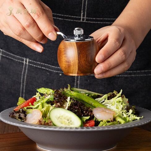 Kitchen Gadgets for Restaurants and Food Carts - Advanced Wooden Manual Pepper Grinder - 2pcs Hand-cranked Sea Salt and Black Pepper Seasoning Machine - with Wooden Stand - Adjustable Thickness in Kuwait