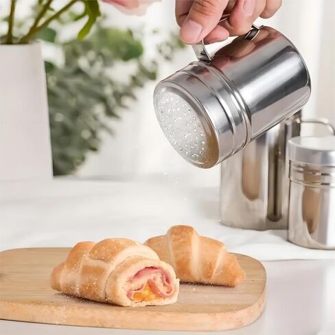 Salt or Paper Shaker Stainless Steel With Handle Holes and Lids 10oz 2 Pack in Kuwait