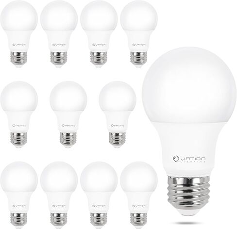 مصابيح VATION LIGHTING Dimmable A19 LED 3000K أبيض دافئ، ما يعادل 60 وات، كفاءة 9 وات، 800 لومن، قاعدة متوسطة E26، قائمة ETL/UL، 12 حزمة in Kuwait