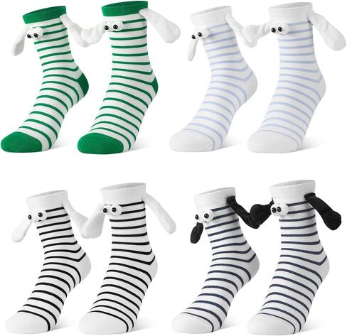 Jspupifip 4 Pairs Christmas Holding Hands Socks, Couple Magnetic Hand Socks, Funny Magnetic Suction 3D Doll Socks, Unisex Mid-Tube Socks, Cute Socks adult for Christmas, New Year Gift in Saudi Arabia