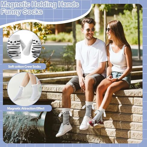 Jspupifip 4 Pairs Christmas Holding Hands Socks, Couple Magnetic Hand Socks, Funny Magnetic Suction 3D Doll Socks, Unisex Mid-Tube Socks, Cute Socks adult for Christmas, New Year Gift in Saudi Arabia