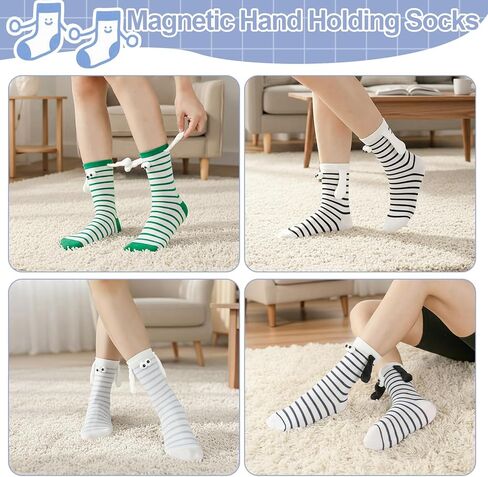 Jspupifip 4 Pairs Christmas Holding Hands Socks, Couple Magnetic Hand Socks, Funny Magnetic Suction 3D Doll Socks, Unisex Mid-Tube Socks, Cute Socks adult for Christmas, New Year Gift in Saudi Arabia