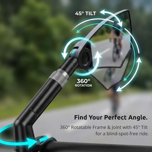 aLLreLi Bike Mirror Pair (2 Mirrors) with Extendable Arm (5.9–7.9 in / 15–20 cm), HD Convex Glass Rear View Mirror, 360° Rotatable Mirror for Bicycles & E-Bikes, Fits 20–25 mm Flat Handlebars in Kuwait