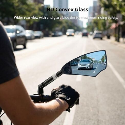 aLLreLi Bike Mirror Pair (2 Mirrors) with Extendable Arm (5.9–7.9 in / 15–20 cm), HD Convex Glass Rear View Mirror, 360° Rotatable Mirror for Bicycles & E-Bikes, Fits 20–25 mm Flat Handlebars in Kuwait