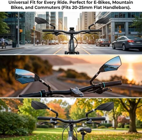 aLLreLi Bike Mirror Pair (2 Mirrors) with Extendable Arm (5.9–7.9 in / 15–20 cm), HD Convex Glass Rear View Mirror, 360° Rotatable Mirror for Bicycles & E-Bikes, Fits 20–25 mm Flat Handlebars in Kuwait