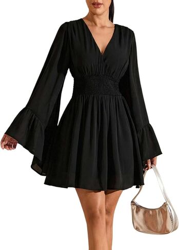 Women's Plus Size Western Cowgirl Dress Bell Sleeve Hippie Mini Dress Mesh V Neck Outfits A Line Casual Dresses in Saudi Arabia