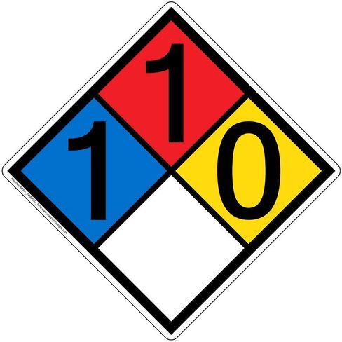 12 بوصة NFPA 704 Placard Diamond، ملصق لاصق من الفينيل NFPA لجميع الأحوال الجوية، ملصق 1-1-0-0 مع دعم لاصق للصحة، تحديد مخاطر الحرائق، صنع في الولايات المتحدة الأمريكية بواسطة ComplianceSigns in Kuwait