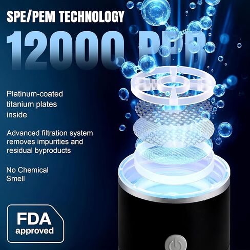 مولد زجاجة مياه هيدروجين 12000 PPB مع تقنية SPE PEM - زجاج غني أكواهيلث 3 في 1 قابل لإعادة الشحن للمنزل والمكتب واللياقة البدنية - مؤين آلة ماء الهيدروجين 15.2 أونصة مع محول زجاجة in Kuwait