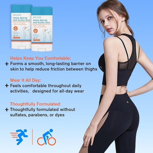 Anti Chafing Stick for Thighs, 2-Pack 0.8oz Each, Friction Reducing Balm for Inner Thighs, Bra Straps, Waistbands | Daily Anti Friction | Travel Size,Vacation Essentials in Kuwait