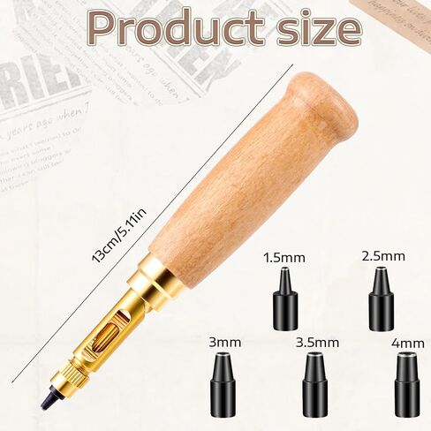 Wooden Handle Bookbinding Tool with 6 Tips, Adjustable Leather Hole Punch, Japanese Screw Punch, Belt Hole Puncher for Sewing Leather, Craft Puncher (1.5mm/2mm/2.5mm/3mm/3.5mm/4mm) in Kuwait