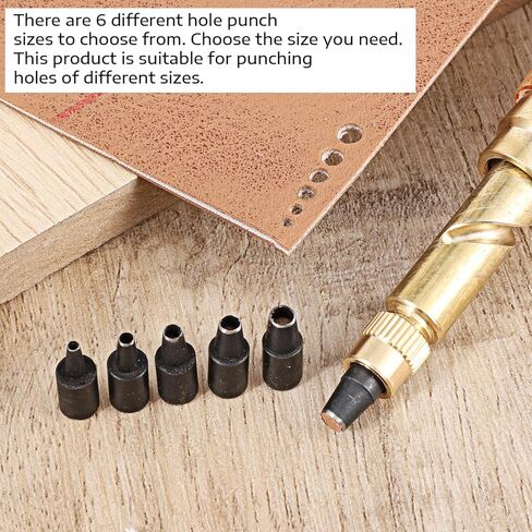 Wooden Handle Bookbinding Tool with 6 Tips, Adjustable Leather Hole Punch, Japanese Screw Punch, Belt Hole Puncher for Sewing Leather, Craft Puncher (1.5mm/2mm/2.5mm/3mm/3.5mm/4mm) in Kuwait