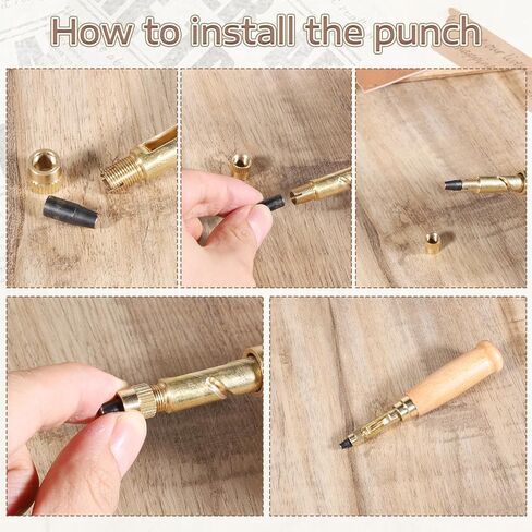 Wooden Handle Bookbinding Tool with 6 Tips, Adjustable Leather Hole Punch, Japanese Screw Punch, Belt Hole Puncher for Sewing Leather, Craft Puncher (1.5mm/2mm/2.5mm/3mm/3.5mm/4mm) in Kuwait