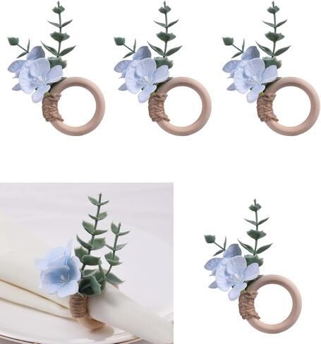 Napkin Rings, Napkin Holder Ring, Wood Bead Napkin Ring Holder, Boho Green Leaf Napkin Rings for Easter Thanksgiving Xmas Anniversary Dinners Wedding Party Table Decoration (White, 4PCS) in Kuwait