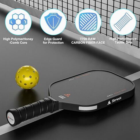 Thermoformed Carbon Fiber Pickleball Paddle - Textured Grip, Larger Sweet Spots for Max Spin, Control & Power - 16mm Polypropylene Honeycomb Core for All Skill Levels, 8.0 oz in Saudi Arabia