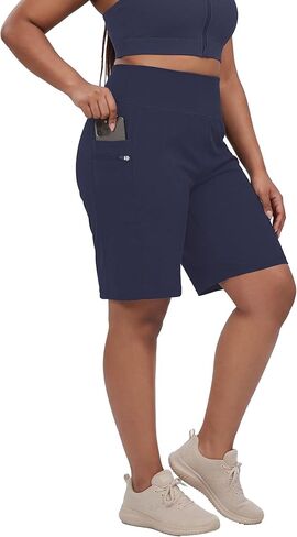 YOHOYOHA Plus Size Shorts for Women - High Waist Yoga Shorts with Pockets 9" Inseam - Breathable Workout Shorts in Kuwait
