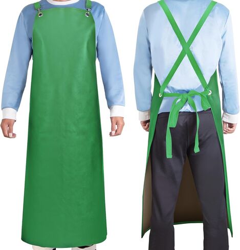 SHEOMERN Waterproof Rubber Apron, 43" Anti-Tear Heavy Duty Vinyl Adjustable Thicker Cross Back Dishwasher Apron for Restaurant Dishwashing, Butcher, Lab Work, Dog Grooming Black in Kuwait
