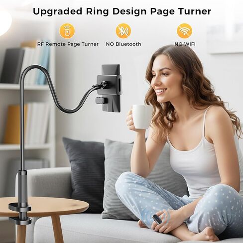 Metal Tablet Holder for Kindle Reading in Bed with Remote Page Turner, Easy Adjust Hands Free Lazy Arm Mount for Kindle Accessories, Gifts for Readers in Saudi Arabia