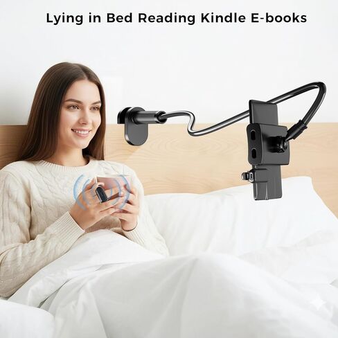Metal Tablet Holder for Kindle Reading in Bed with Remote Page Turner, Easy Adjust Hands Free Lazy Arm Mount for Kindle Accessories, Gifts for Readers in Saudi Arabia