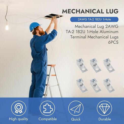 2AWG TA-2 1B2U Mechanical Lugs 6Pcs Heavy Duty Aluminum Connectors 1-Hole Quick Connect Terminals Suitable for Automotive & Electrical Wiring Connections in Kuwait
