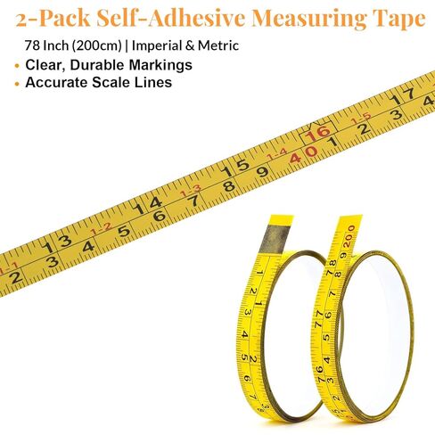 2 Pack Self-Adhesive Measuring Tape, 78 Inch Peel and Stick Ruler with Imperial & Metric Scales - Left-to-Right Reading, Waterproof for Workbench, Table Saw, Workshop, Craft Table (78Inch - 2Pack) in Saudi Arabia