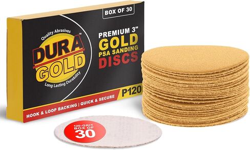 Dura-Gold - Premium - حزمة متنوعة (40,60,80,120,220,320,400,600,800,1000) - أقراص سنفرة بخطاف وحلقة ذهبية مقاس 3 بوصات لآلات الصنفرة DA - صندوق مكون من 50 قرصًا نهائيًا من ورق الصنفرة للسيارات والأعمال الخشبية in Kuwait