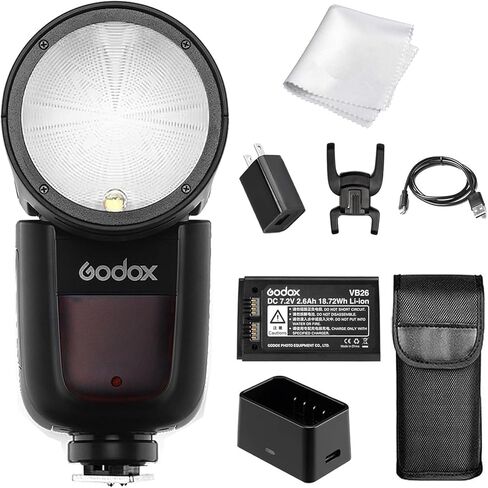 Godox V1 V1N V1-N Camera Flash,for Nikon Cameras,W/AK-R1 Kit,76Ws 2.4G TTL Round Head Flash, 1/8000 HSS, 480 Full Power Shots, 1.5s Recycle Time, 2600mAh Lithium Battery, 10 Level LED Modeling Lamp in Saudi Arabia