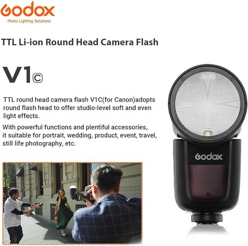 Godox V1 V1N V1-N Camera Flash,for Nikon Cameras,W/AK-R1 Kit,76Ws 2.4G TTL Round Head Flash, 1/8000 HSS, 480 Full Power Shots, 1.5s Recycle Time, 2600mAh Lithium Battery, 10 Level LED Modeling Lamp in Saudi Arabia