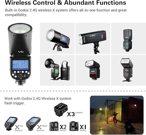 Godox V1 V1N V1-N Camera Flash,for Nikon Cameras,W/AK-R1 Kit,76Ws 2.4G TTL Round Head Flash, 1/8000 HSS, 480 Full Power Shots, 1.5s Recycle Time, 2600mAh Lithium Battery, 10 Level LED Modeling Lamp in Saudi Arabia