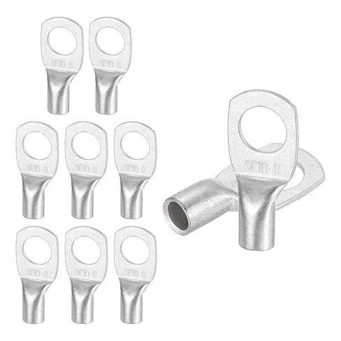 MECCANIXITY 20 Pcs Tinned Copper Wire Lugs 8AWG 21/64" Wire Connectors Marine Grade Battery Cable Ends Ring Terminals SC10-8NH Battery Cable Lugs, Silver in Kuwait