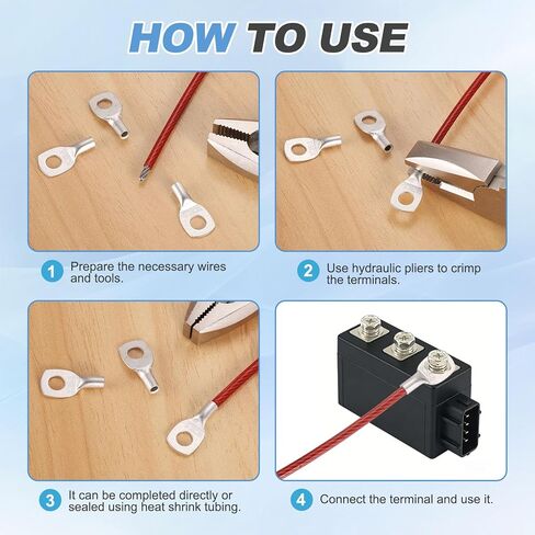MECCANIXITY 20 Pcs Tinned Copper Wire Lugs 8AWG 21/64" Wire Connectors Marine Grade Battery Cable Ends Ring Terminals SC10-8NH Battery Cable Lugs, Silver in Kuwait