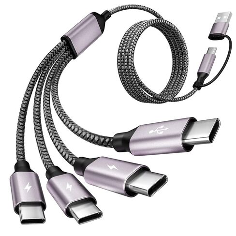 4-in-2 USB A/C to 4 USB C Multi Charging Cable 5FT, Travel Essential for Airplane & Cruise Trips, Compatible with iPhone 17/16/15 Series, iPad Air/Pro, Samsung Galaxy S25 in Kuwait