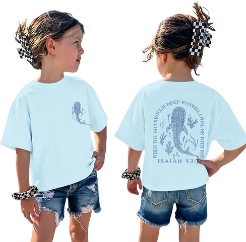 Girls Christian Whale Shark Shirts Kids Jesus God Religious Faith T Shirts Bible Verse Cute Graphic Tees Tops in Saudi Arabia